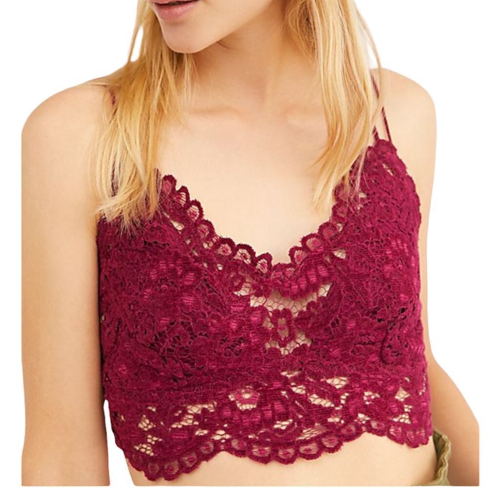 FREE PEOPLE Celine Velvet Bralette Wireless Strappy Mulberry Red Burgundy XS NWT
